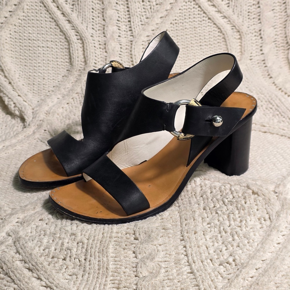 Rag & Bone Arc Block Heel Sandals Black Leather Snakeskin Accent Womens 39 8-8.5